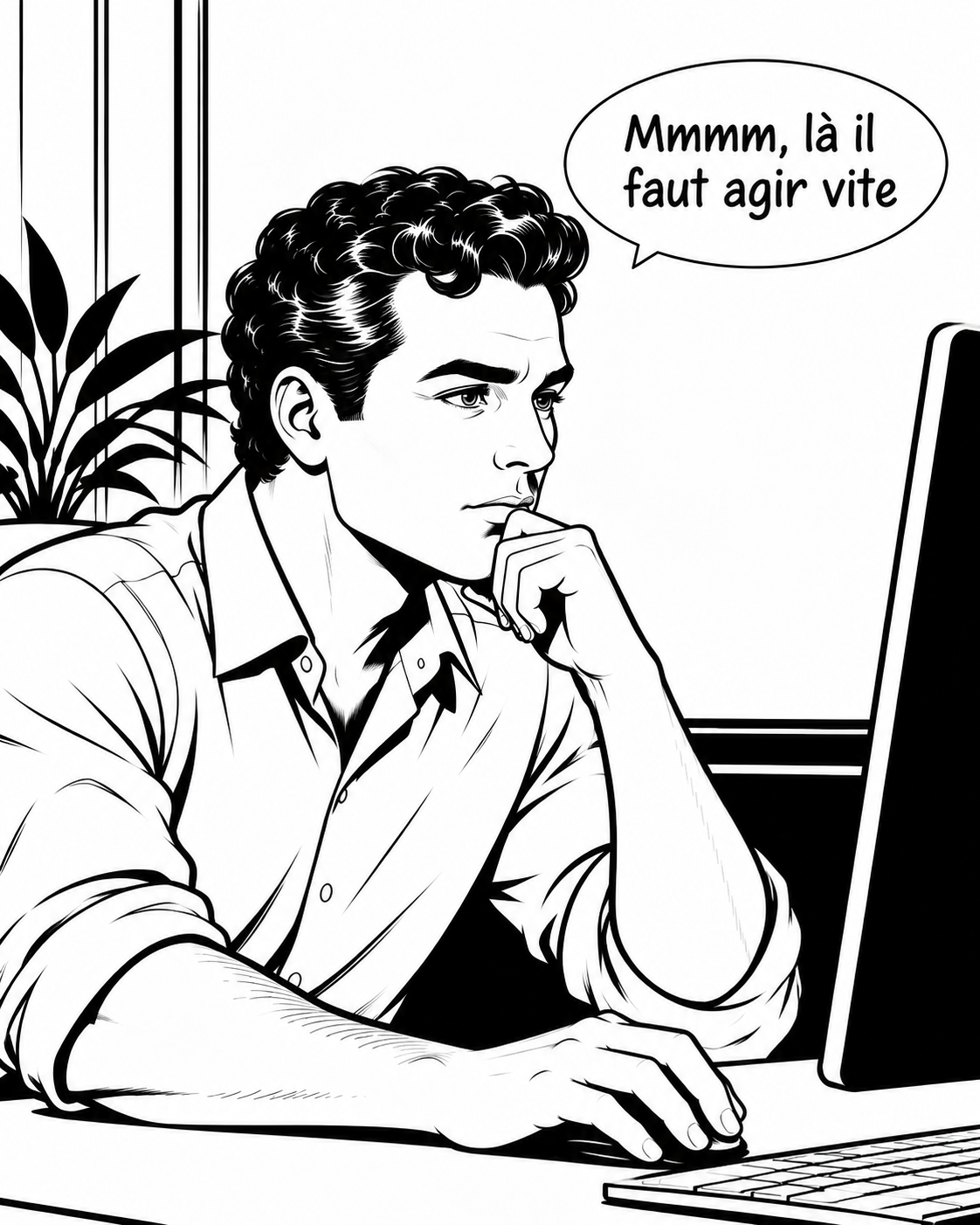Marc, seul à son bureau : Mmmm, là il faut agir vite.